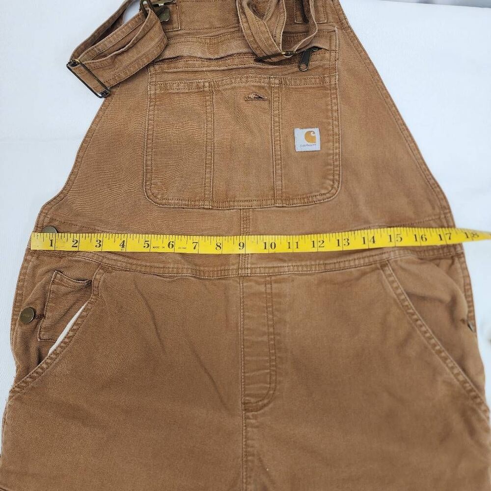 Carhartt Women's Loose Fit Brown Duck Canvas Bib Overalls S Tall Work Utility - Picture 4 of 7